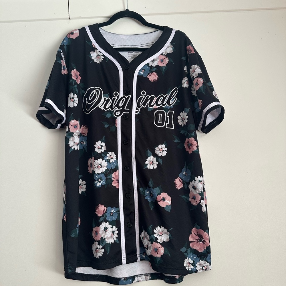 Black and Pink Floral Casual Button Down Shirt
